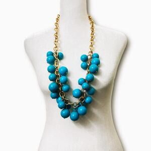 Vintage Kenneth Jay Lane Chunky Turquoise Blue & Gold Beaded Dangle Necklace 30”